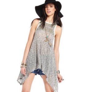 Free People Grey Oversized Beach Tunic Coverup XS Mini Dress Bohemian Hippie Top